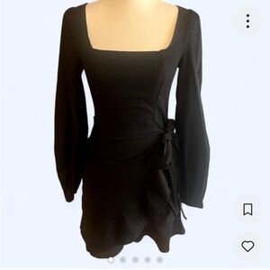 Princess Polly Black Linen Wrap Mini Dress Size 4